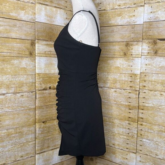 EMERALD SUNDAE SEXY BLACK RUCHED MINI DRESS SWEETHEART SPAGHETTI STRAP LBD SZ.M - Picture 2 of 4